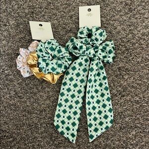 Green and Gold Hair Scrunchies Set